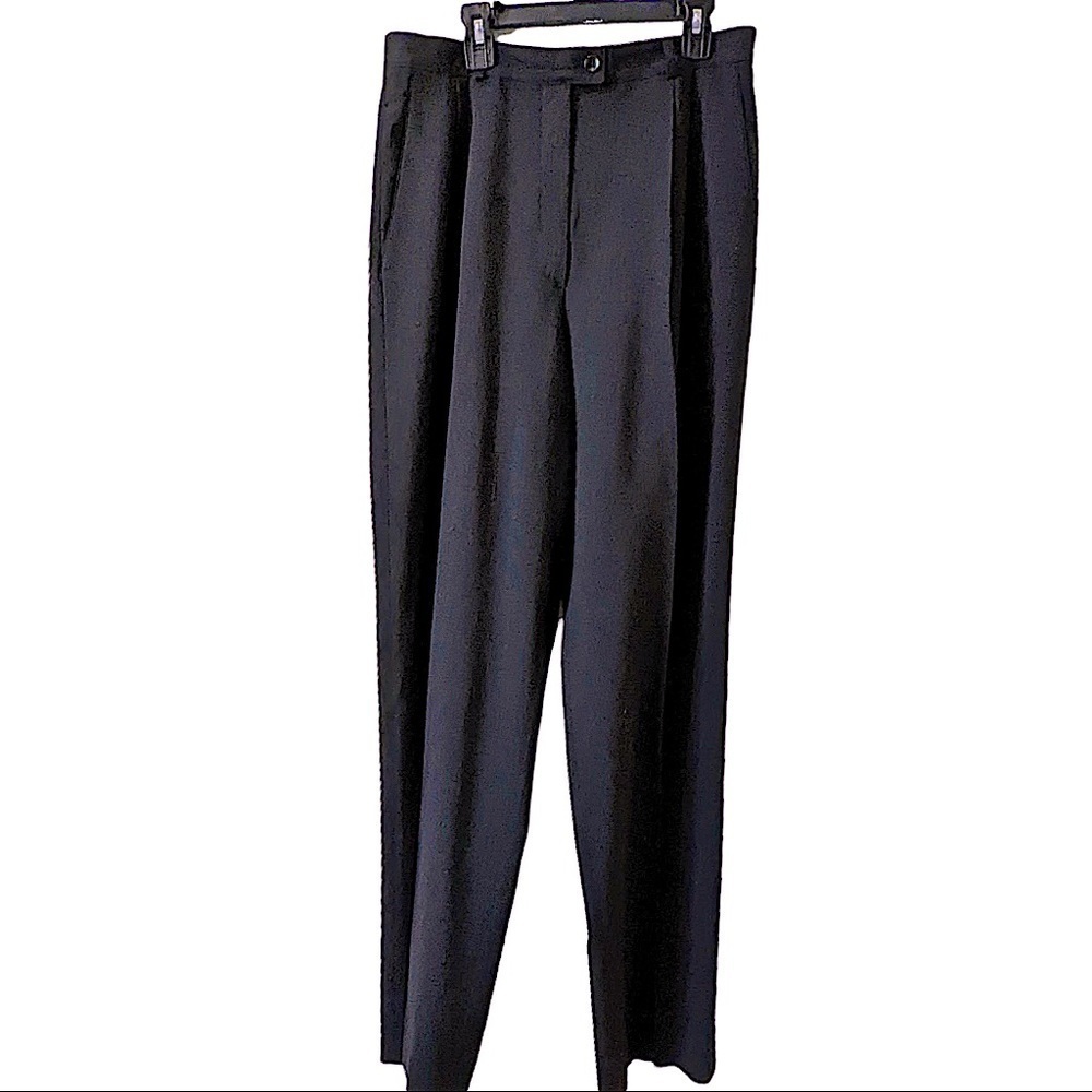 ZANELLA Black Wool Pleated Trouser Pants Size 10